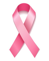 Pink ribbon isolated on white background. Woman breast cancer symbol for october banner vector illustration