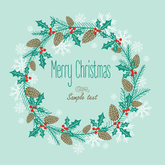 Wall Mural - greeting card with a festive wreath. design elements. vector illustration