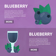 Vector flat banners of blueberry for website. Business concept of drink cafe menu and natural food. Illustration of bilberry and juice in the glass.