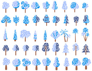 Wall Mural - flat trees in the snow in flat design. winter trees on a white background. vector icons.