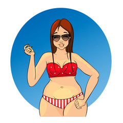 Vector cartoon character. Summer. redhair girl