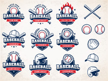 White, Red And Blue Vector Baseball Logos