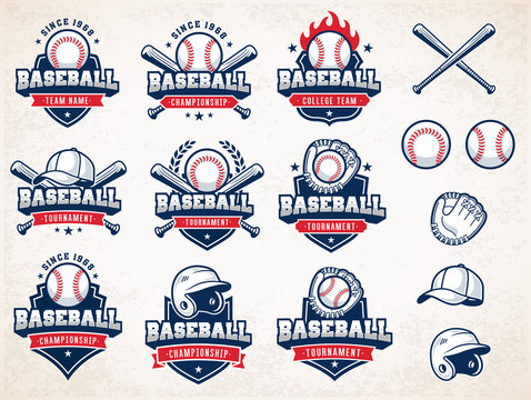 Wall Mural - White, red and blue Vector Baseball logos