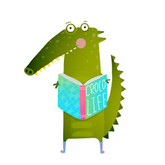 Wall Mural - Childish Student Crocodile Reading Book and Study