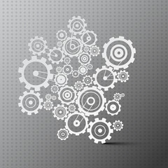 Sticker - Cogs. Paper Cut Gears on Grey Background.