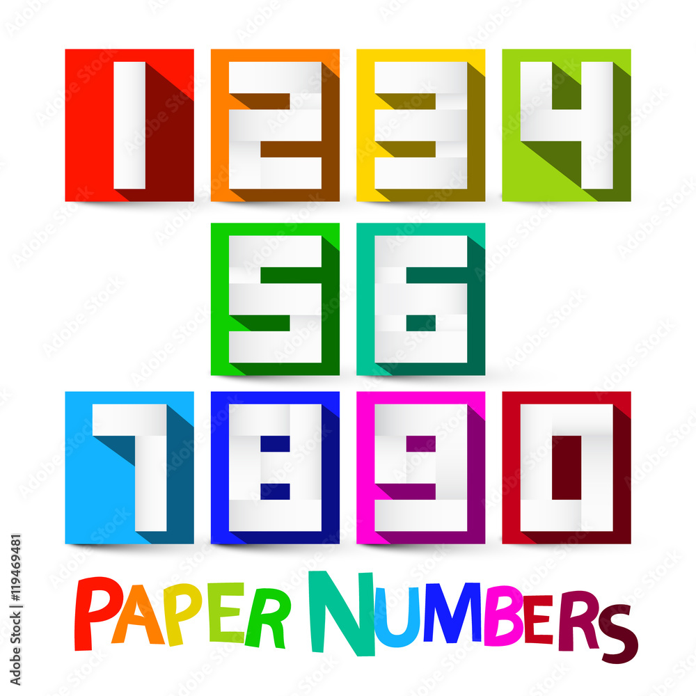Numbers In A Paper Paper Numbers Set. Colorful Paper Cut Vector Numbers Isolated on White ...