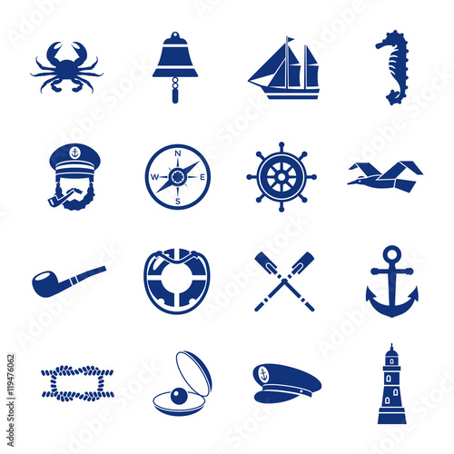 Nautical Icon Set In Blue