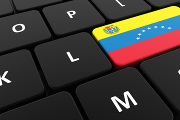 Computer keyboard, close-up button of the flag of Venezuela. 3D render of a laptop keyboard