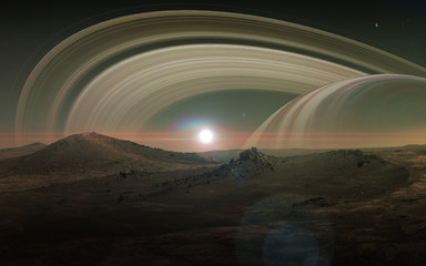 Wall Mural - View of Saturn from Titan. Elements of this image furnished by NASA