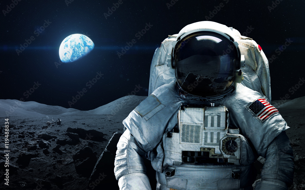 Brave astronaut at the spacewalk on the moon. This image elements furnished by NASA - obrazy, fototapety, plakaty 