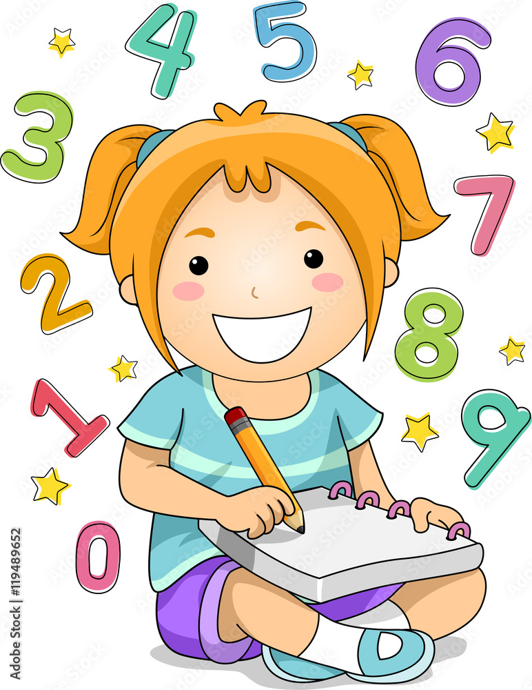Kid Girl Solving Numbers Stock Vector | Adobe Stock