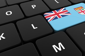 Computer keyboard, close-up button of the flag of Fiji. 3D render of a laptop keyboard