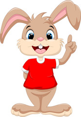 Wall Mural - cute rabbit raised index finger