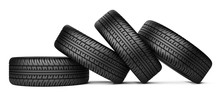 Pile Of Four Black Wheel Tyres For Car