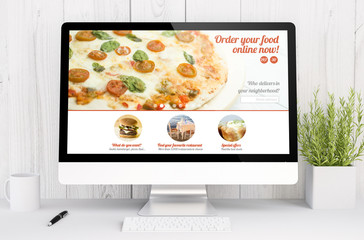 white workspace with computer food order