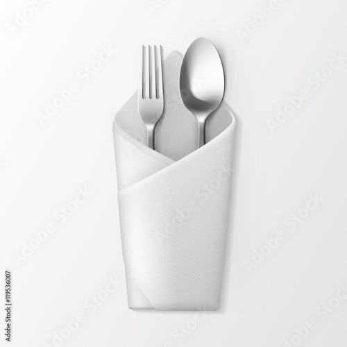 Folded Envelope Napkin with Silver Fork and Spoon. Table Setting ... Folded Envelope Napkin with Silver Fork and Spoon. Table Setting ...