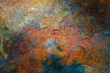 Rusty Metal Texture Or Rusty Metal Background. Grunge Retro Vintage Of Rusty Metal Plate For Design With Copy Space For Text Or Image. Dark Edged.