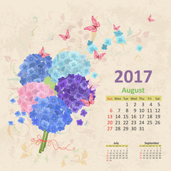 Wall Mural - lovely bouquet of blue and pink hydrangeas on grunge background.