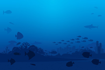 Wall Mural - Vector illustration of sea life and coral on seabed background.