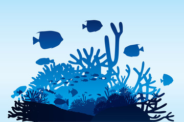 Wall Mural - Vector illustration of sea life and coral on seabed background.