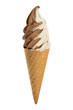 Vanilla and Chocolate soft ice cream waffled cone.