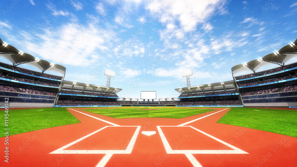 baseball stadium playground with blue cloudy sky Stock Illustration ...