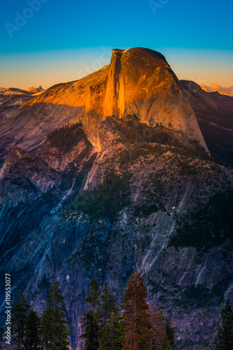 National Park Yosemite Half Dome lit by Sunset Light Glacier Poi