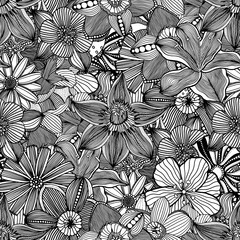 Wall Mural - black and white flower background