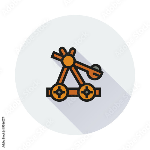 Fotografía wooden catapult icon on round background
