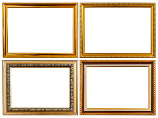 Set gold vintage wooden photo frame isolated on white. Saved wit