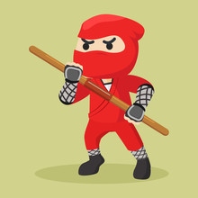 Ninja Holding Stick Illustration Design