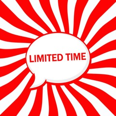 Wall Mural - Limited time Speech bubbles wording on Striped sun red-white background