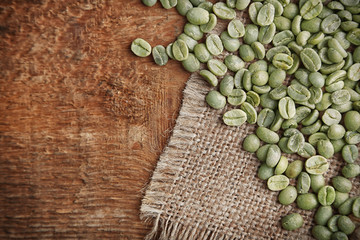 Poster - Coffee grains on sackcloth, closeup