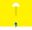 The ladder to cloud / A business person is standing under the ladder, and outlook the city.