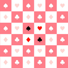 Wall Mural - Card Suits Pink White Chess Board Background Vector Illustration