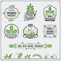 Collection of Organic food labels and design elements.