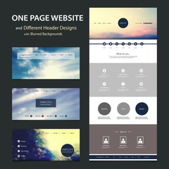 Wall Mural - one page website template and different header designs with blurred backgrounds