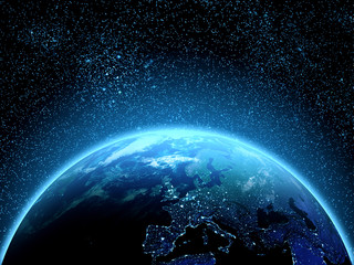 planet earth seen from space at night time (nasa texture was used)