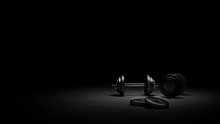 Gym Weights Under Strong Dramatic Lighting, 3D Rendering Of Gym Weights