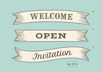 Wall Mural - set of old vintage ribbon banners and drawing in engraving style