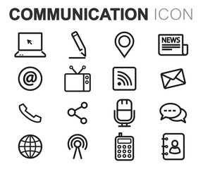 Wall Mural - vector black line communication icons set