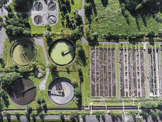 Aerial view of sewage treatment plant in Poland.