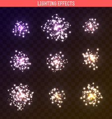 Wall Mural - set of lighting isolated effect. magic, bright, brilliant patches of light. shining star. effect for