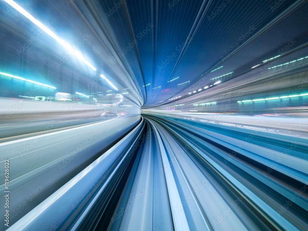 Motion blur of train moving inside tunnel in Tokyo, Japan Stock Photo ...