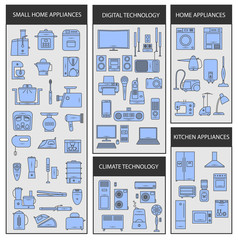 set of futuristic icons. appliances set in a linear style. infographics. vector illustration.