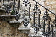 Old Stone Stairs With Wrought Iron Railings