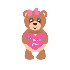 Wall Mural - cartoon teddy with heart and bow