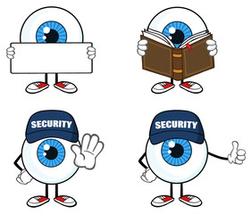 Blue Eyeball Guy Cartoon Mascot Character 3. Collection Set Isolated On White Background