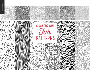handdrawn patterns set. fur seamless patterns with an usage example