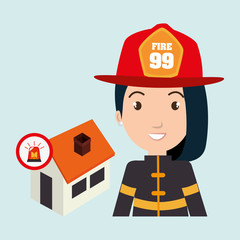 Wall Mural - woman firefighter house fire vector illustration graphic